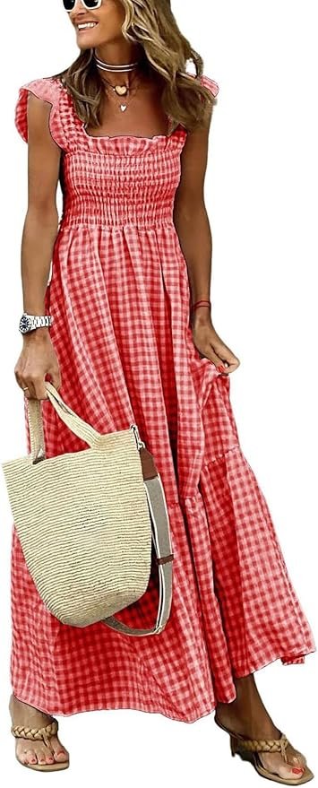 Red Gingham Maxi Dress