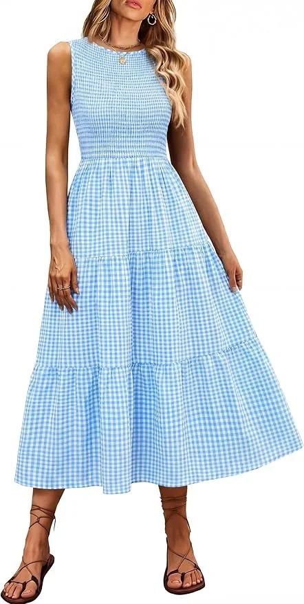 Blue Gingham Maxi Dress