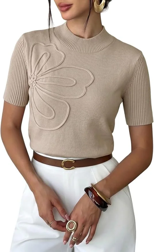 Short Sleeve Mock Neck Knit