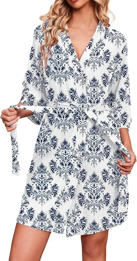  Italian print waffle knit robe 