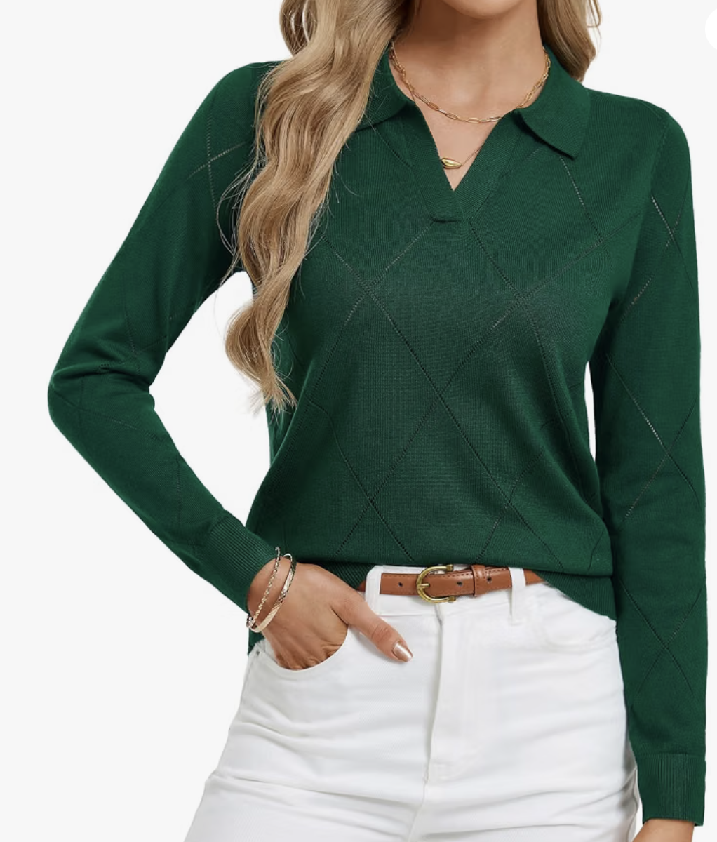 Collar Sweater with Argyle Pattern