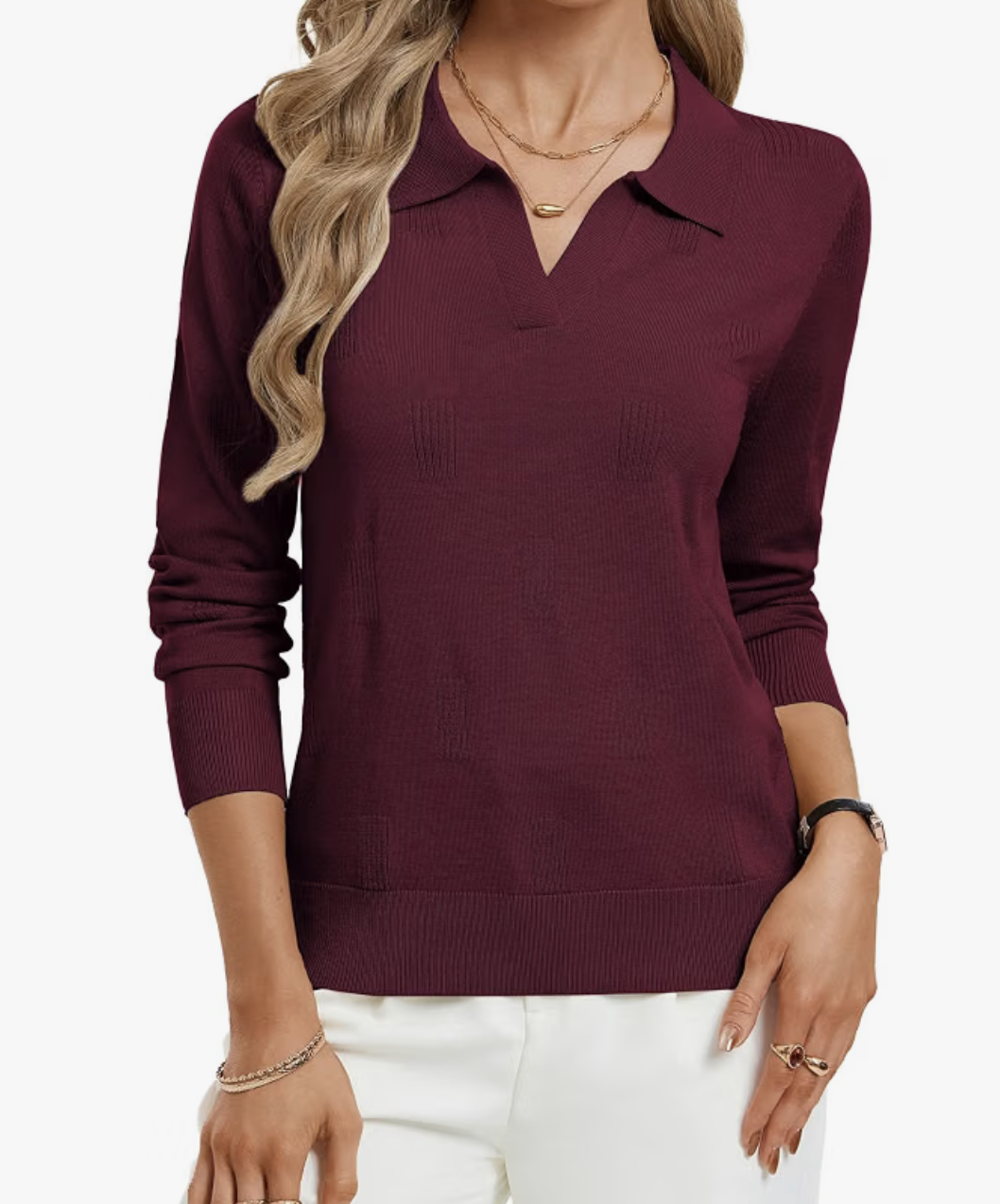 Collar Knit with Checkered Texture