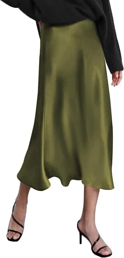 Olive Green Satin Skirt