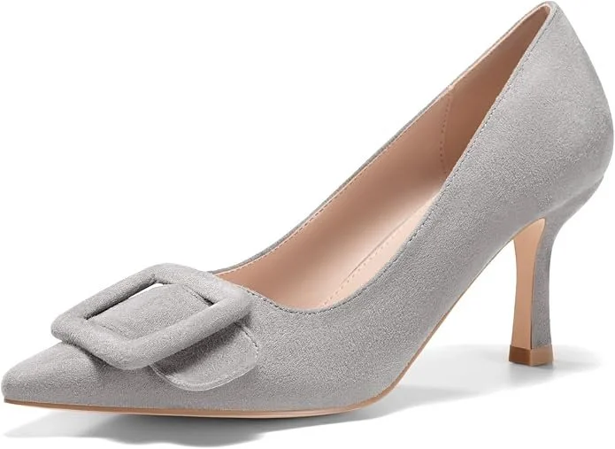 Gray Buckle Pumps