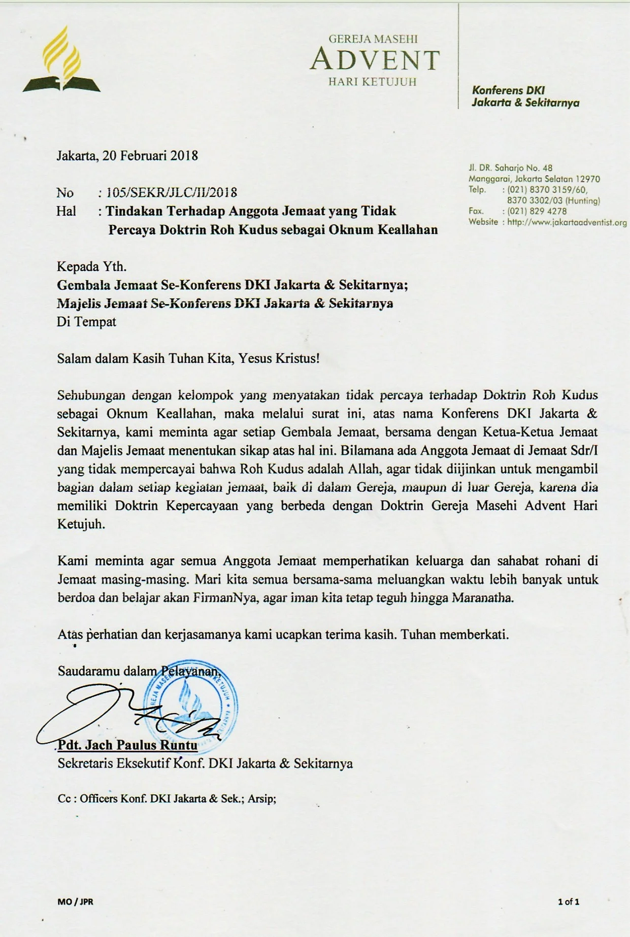 Tanggapan atas Surat Edaran Konferens DKI