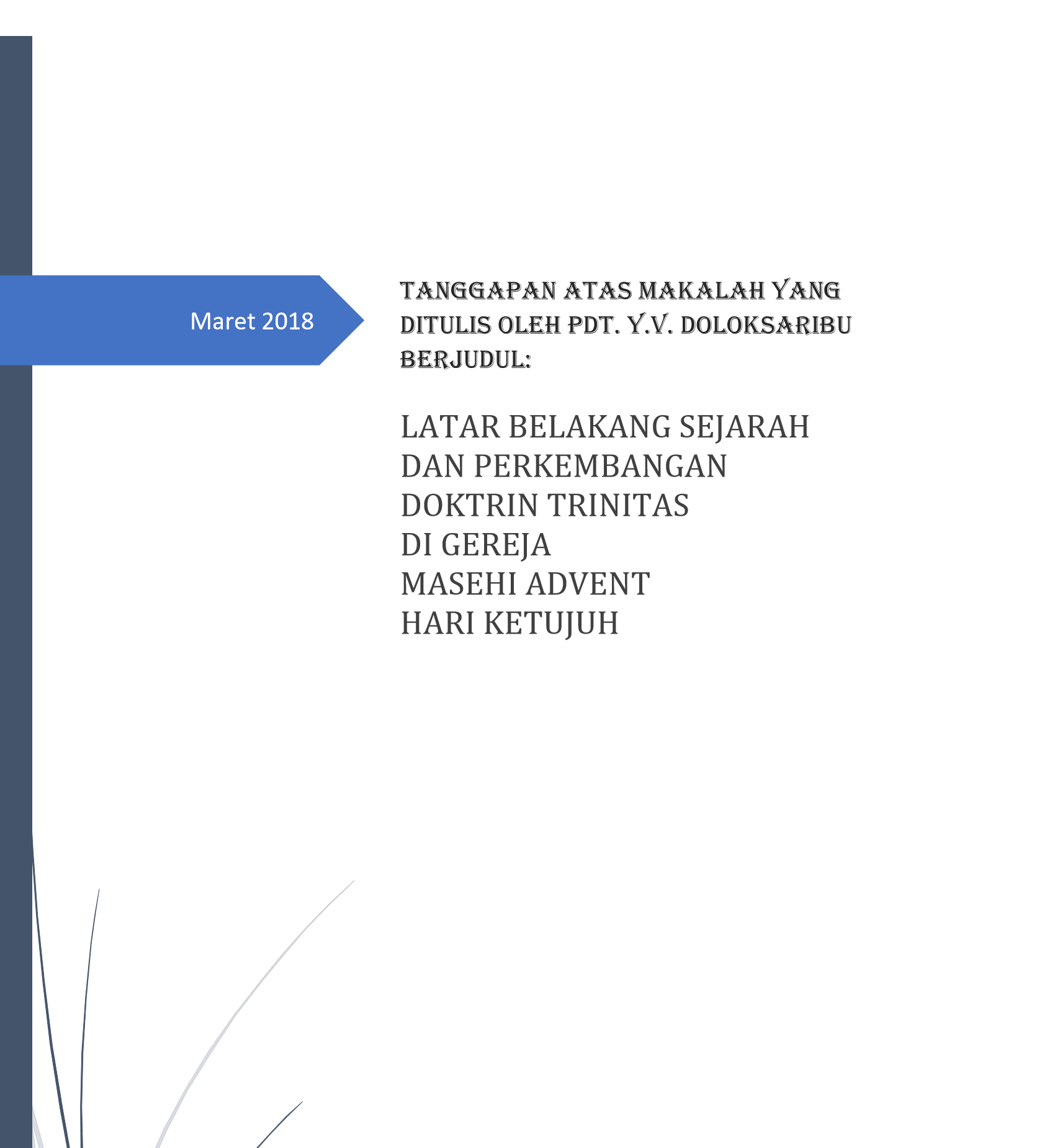 Tanggapan buat Pdt. Doloksaribu (Revisi 27 Mei)