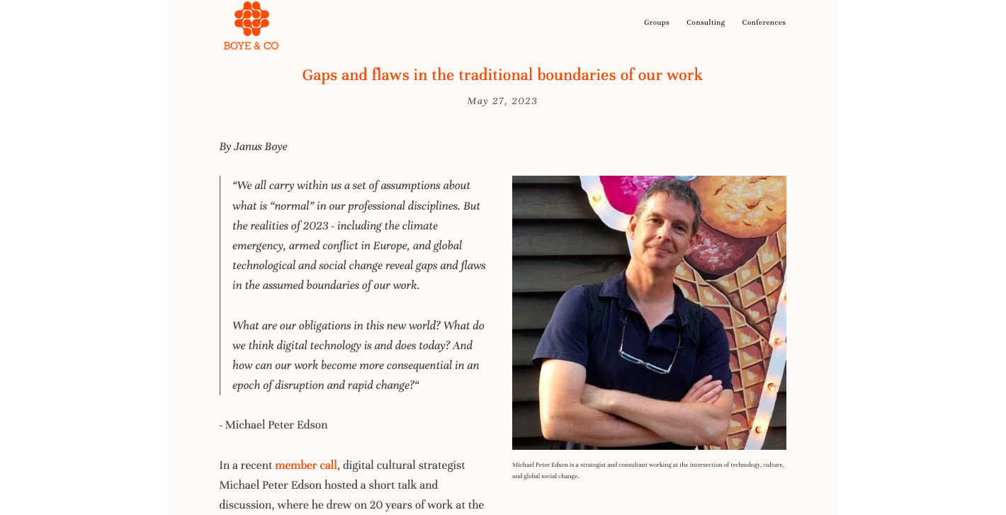 Screen capture of article on J. Boye website.