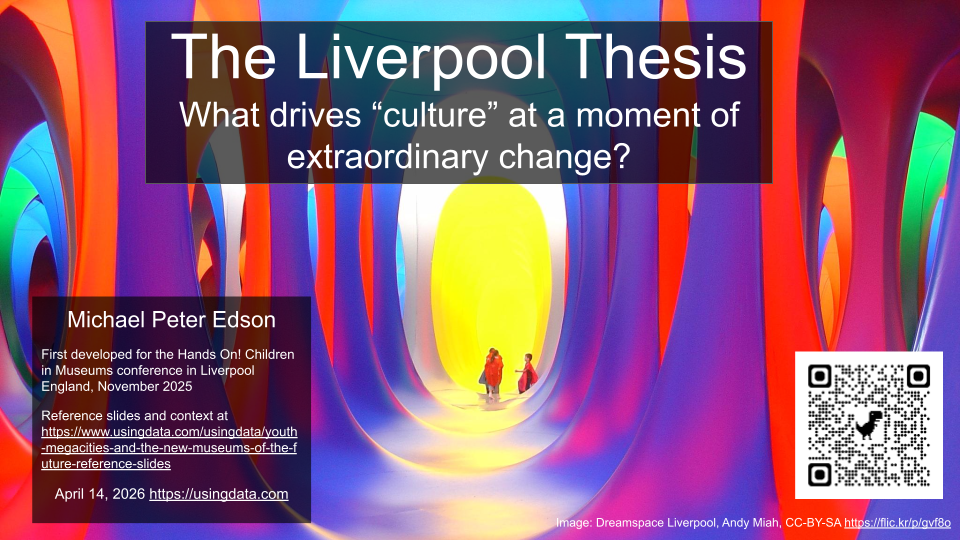 children play in a colorful museum installation. The Liverpool Thesis title and author Michael Peter Edson appear overlaid