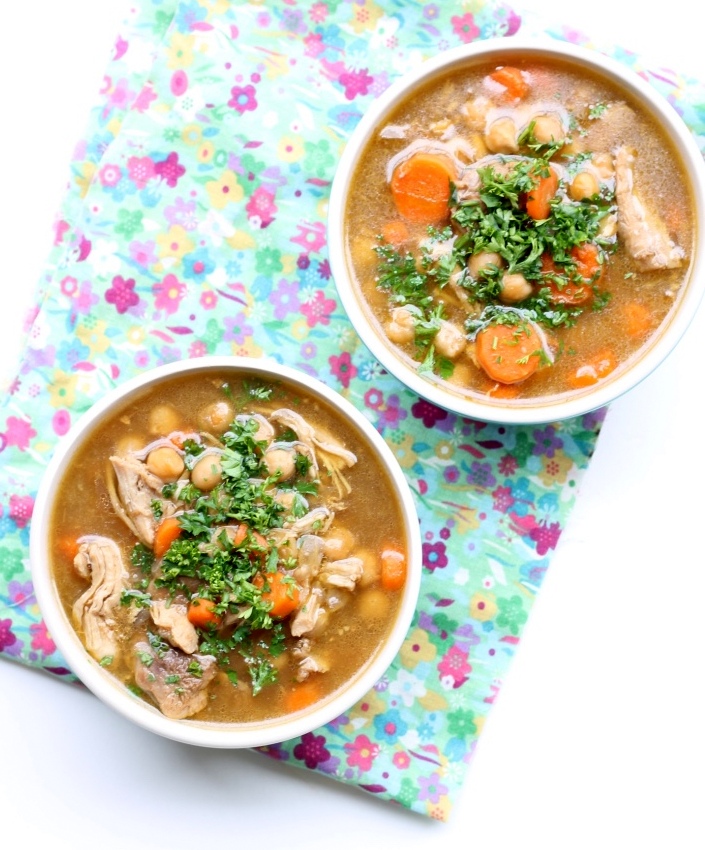 Chicken and Chickpea Soup is a rustic, one pot recipe that calls for minimal ingredients. It is naturally gluten-free and loaded with two different protein sources, chickpeas and chicken thigh.