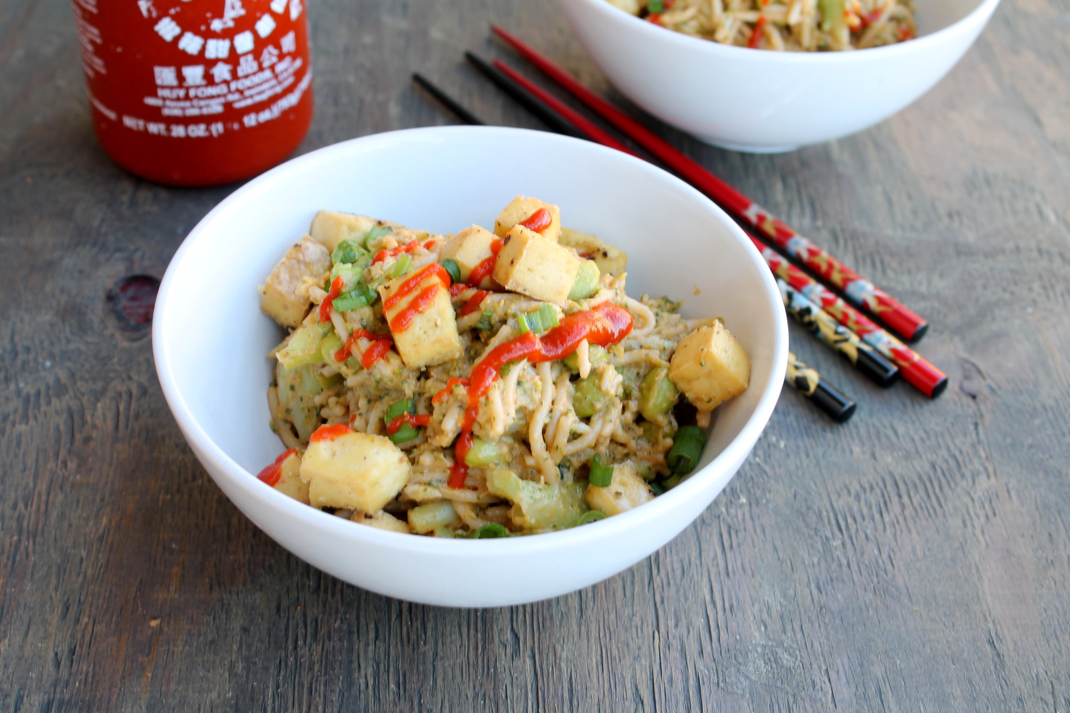 Peanut Butter Sriracha Noodles is perfect weeknight meal that is one pot, vegan and gluten-free friendly.