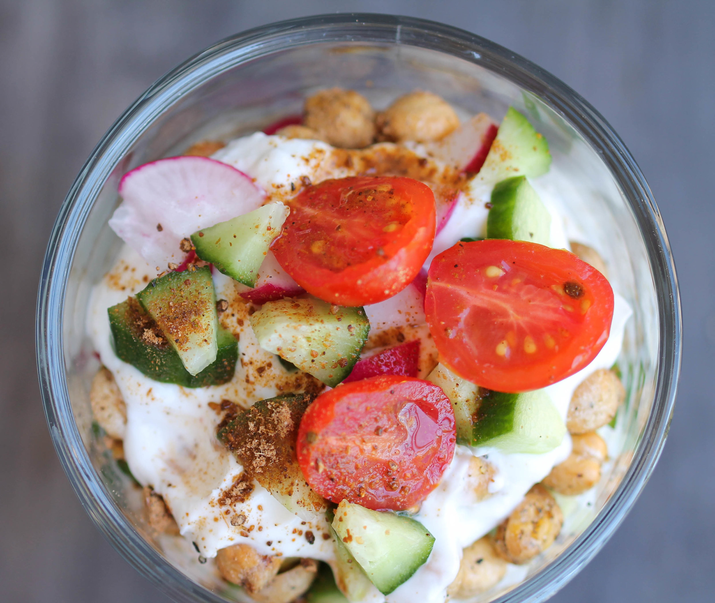 Savory Yogurt Parfait is a great option for quick, savory breakfast or an afternoon snack! It is packed with protein and other nutrients and is naturally gluten-free!
