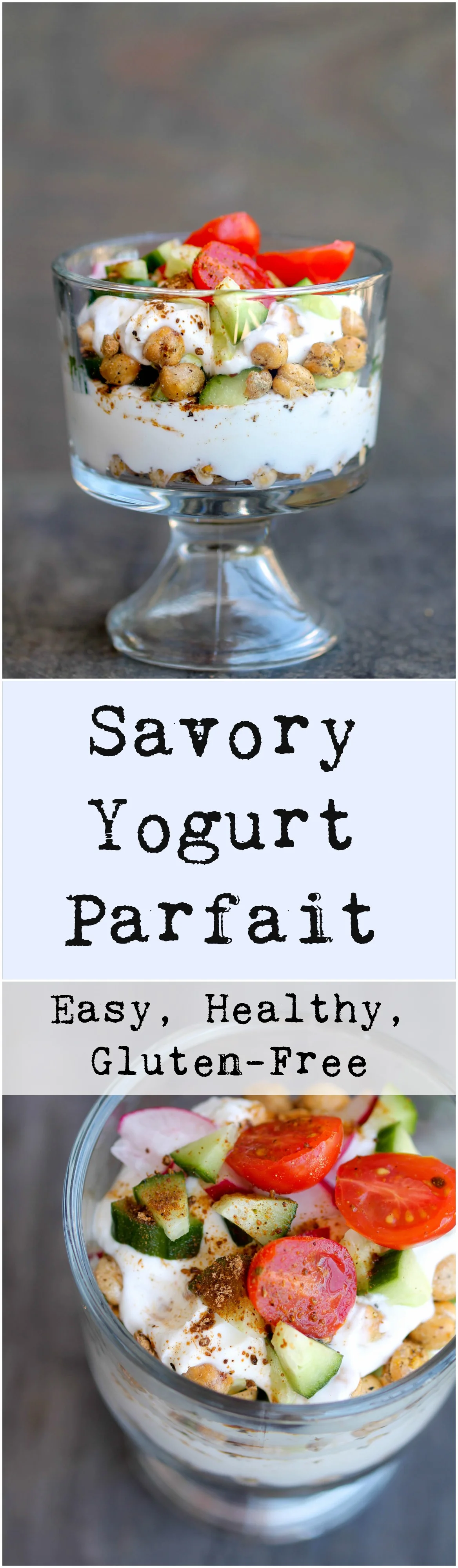 Savory Yogurt Parfait is a great option for quick, savory breakfast or an afternoon snack! It is packed with protein and other nutrients and is naturally gluten-free!