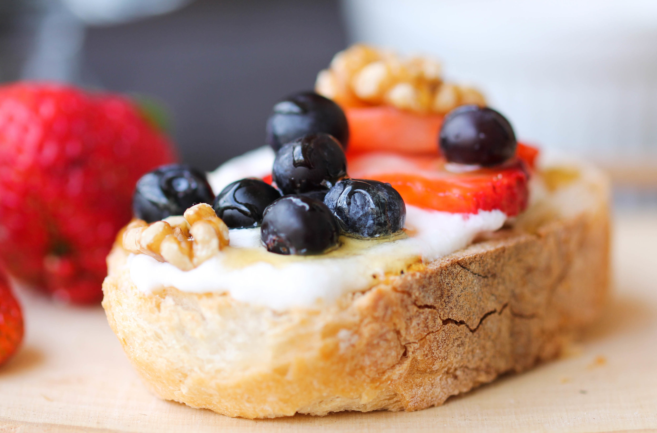 Whipped Cottage Cheese with Berries Crostini is an easy, quick appetizer or dessert that takes 5 minutes or less to make.