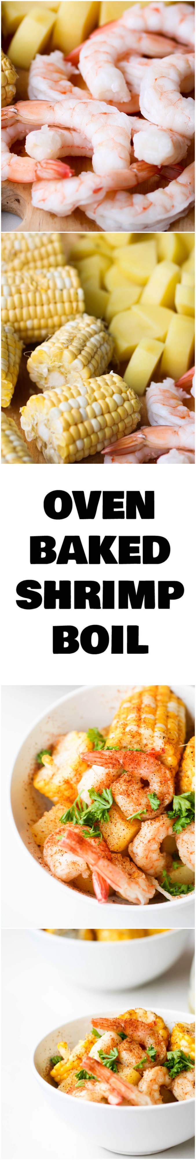 Oven baked Shrimp Boil is an easy dinner-friendly dish that can be enjoyed within less than an hour! Requires very little preparation, few ingredients, and pretty much no clean up.