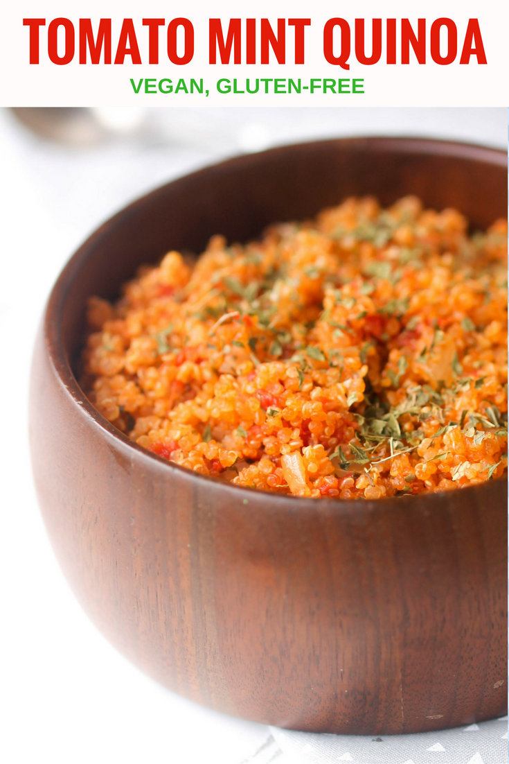 Tomato Mint Quinoa is made with minimal ingredients and is a one-pot recipe. Naturally vegan and gluten-free side dish for a weeknight, potluck, or holiday!