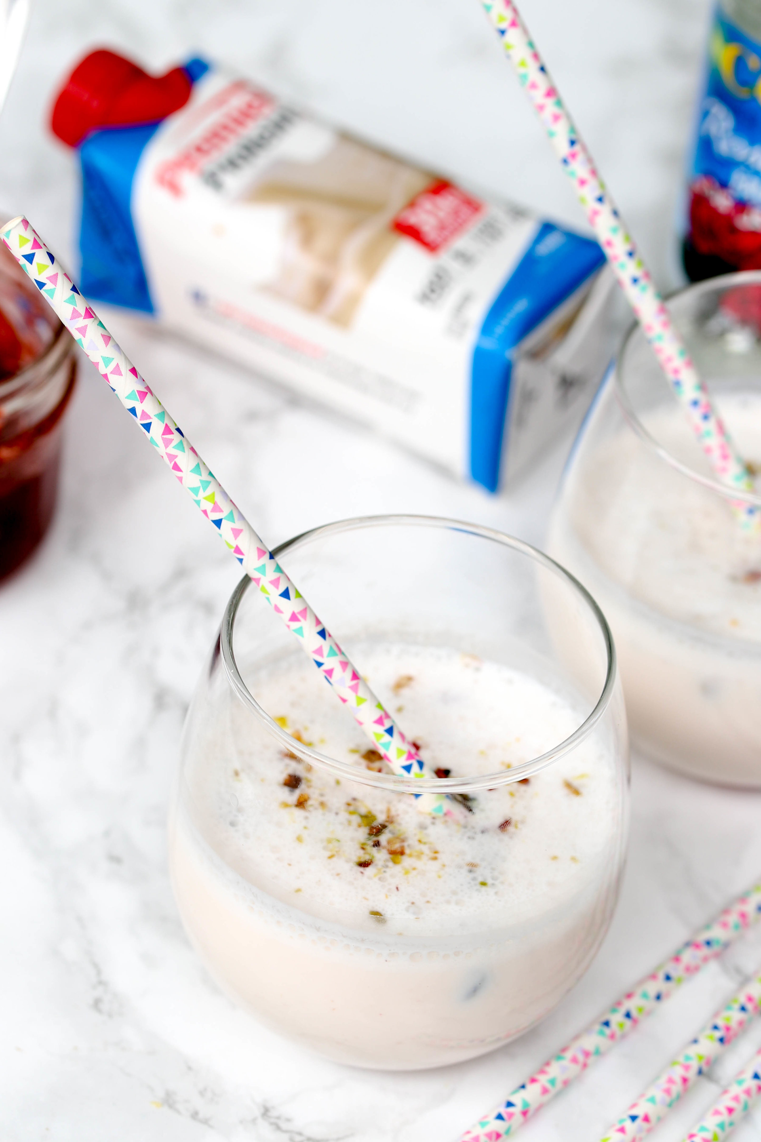 Vanilla Rose Lassi Protein Shake is a delicious shake that is high in protein and packed with so many flavors from rose jam, rose water, and cardamom!