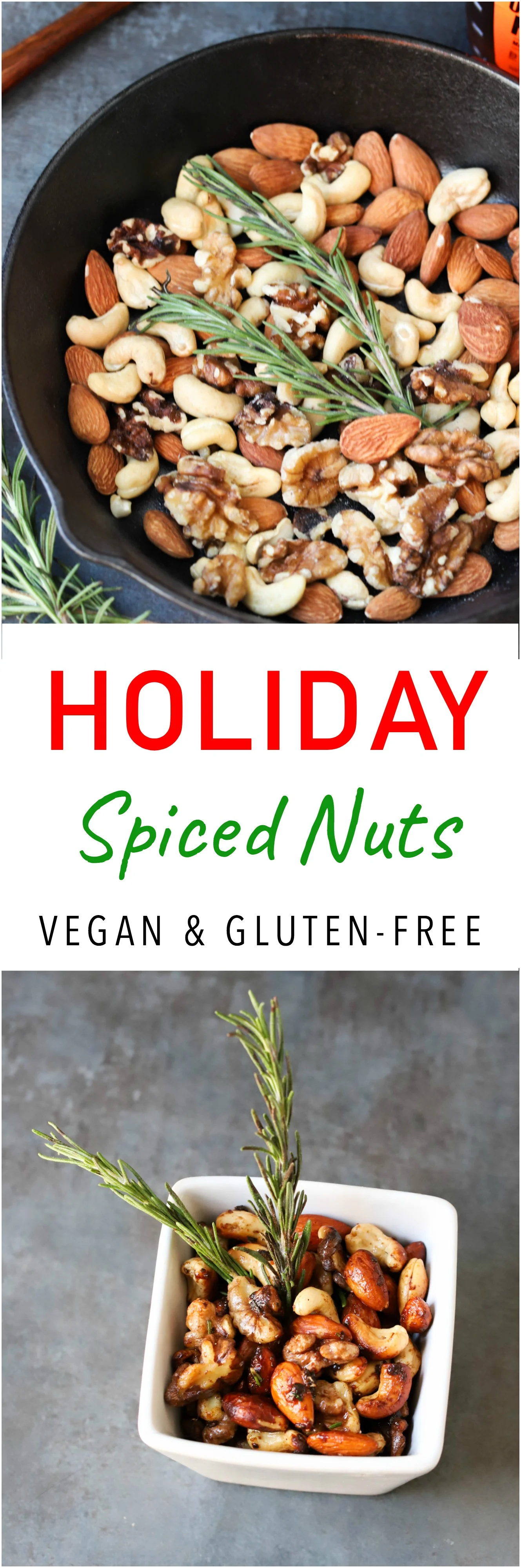 Entertain your friends and families with this Holiday Spiced Nuts. They are a sweet holiday gift, great for snacking or for your cheese board. Made with seasonal spices with vegan options.