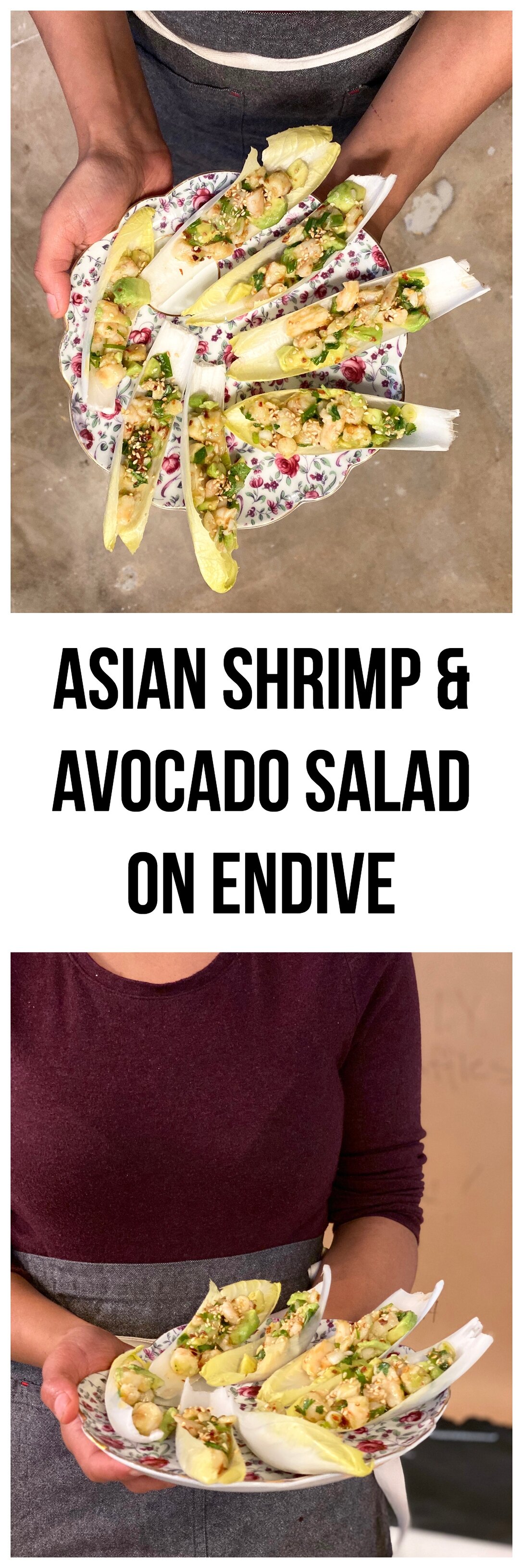 ASIAN SHRIMP AND AVOCADO SALAD ON ENDIVE