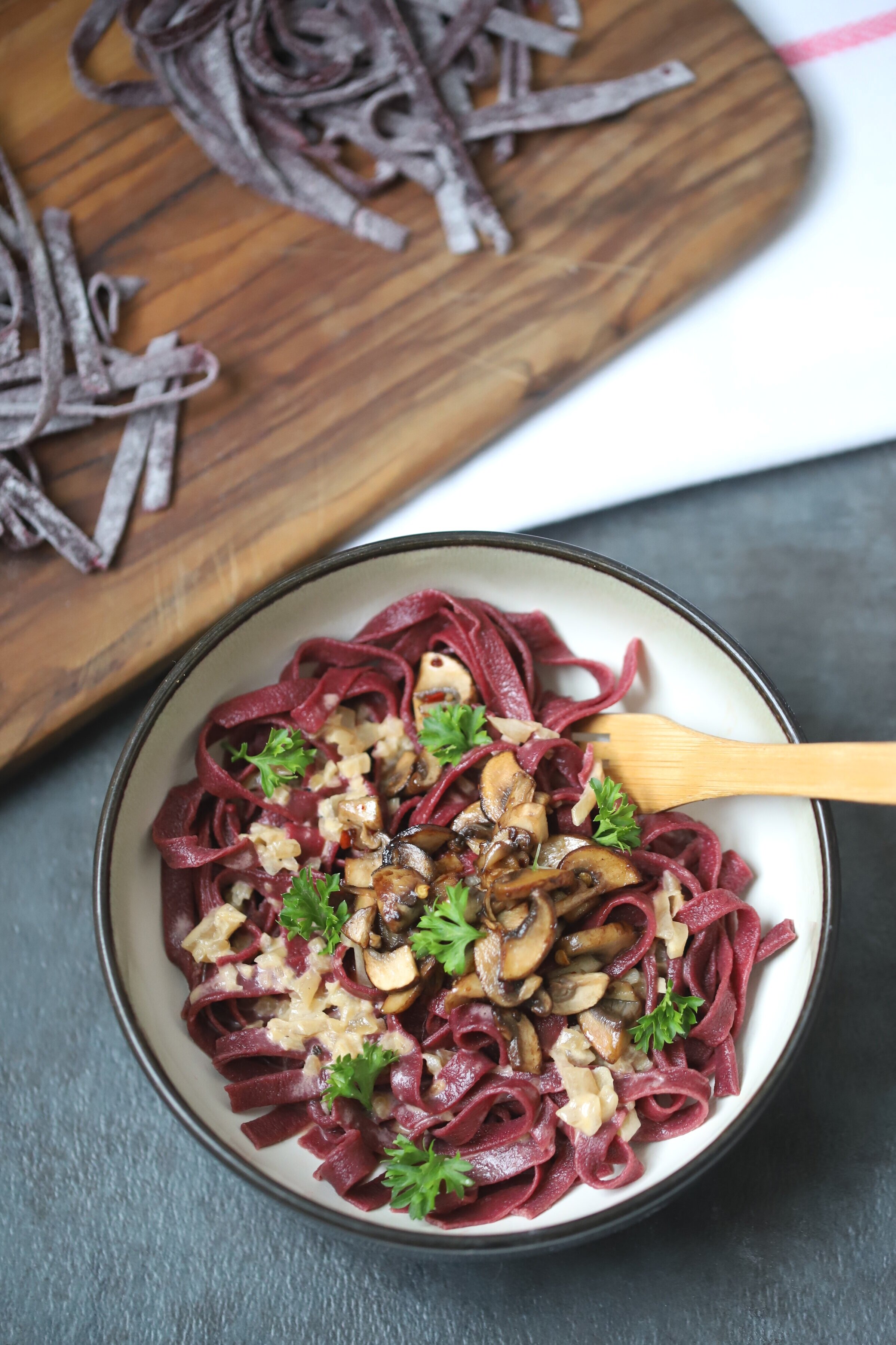 Beetroot Pasta with Simple Cream Sauce
