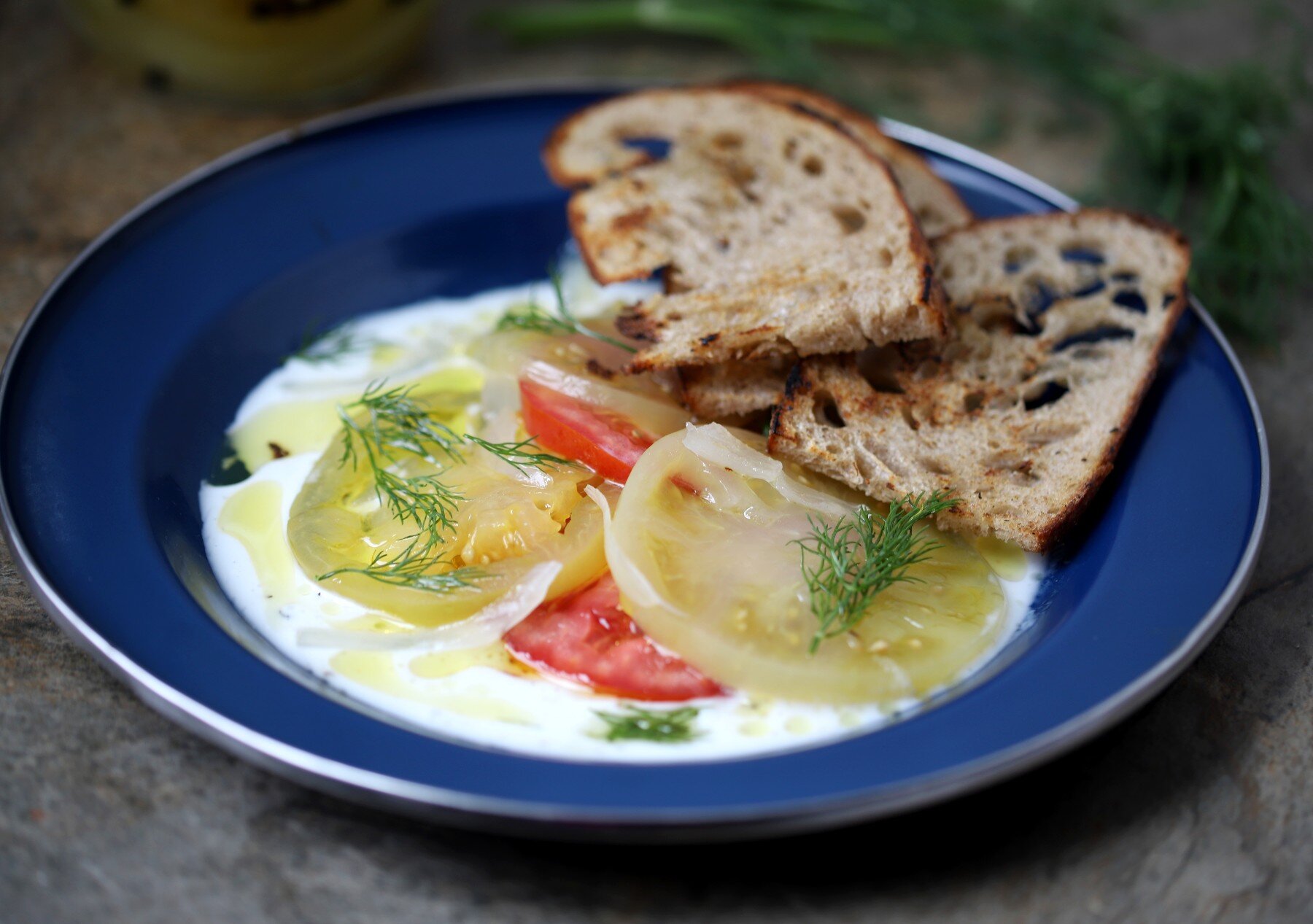 Pickled Green Tomato Salad with Kefir & Grilled Sourdough.jpg
