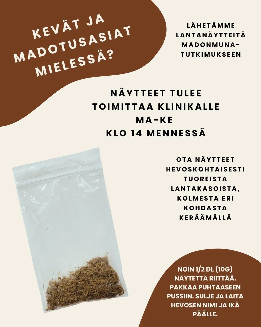 Kev&auml;t ja madotusasiat mieless&auml;? 💭

🌱 Kev&auml;isin hevosten, varsoja lukuun ottamatta, loisl&auml;&auml;kitystarve tulisi perustaa lantan&auml;ytetutkimukseen. Alle vuoden ik&auml;iset varsat hoidetaan erillisen madotusohjelman mukaisesti
