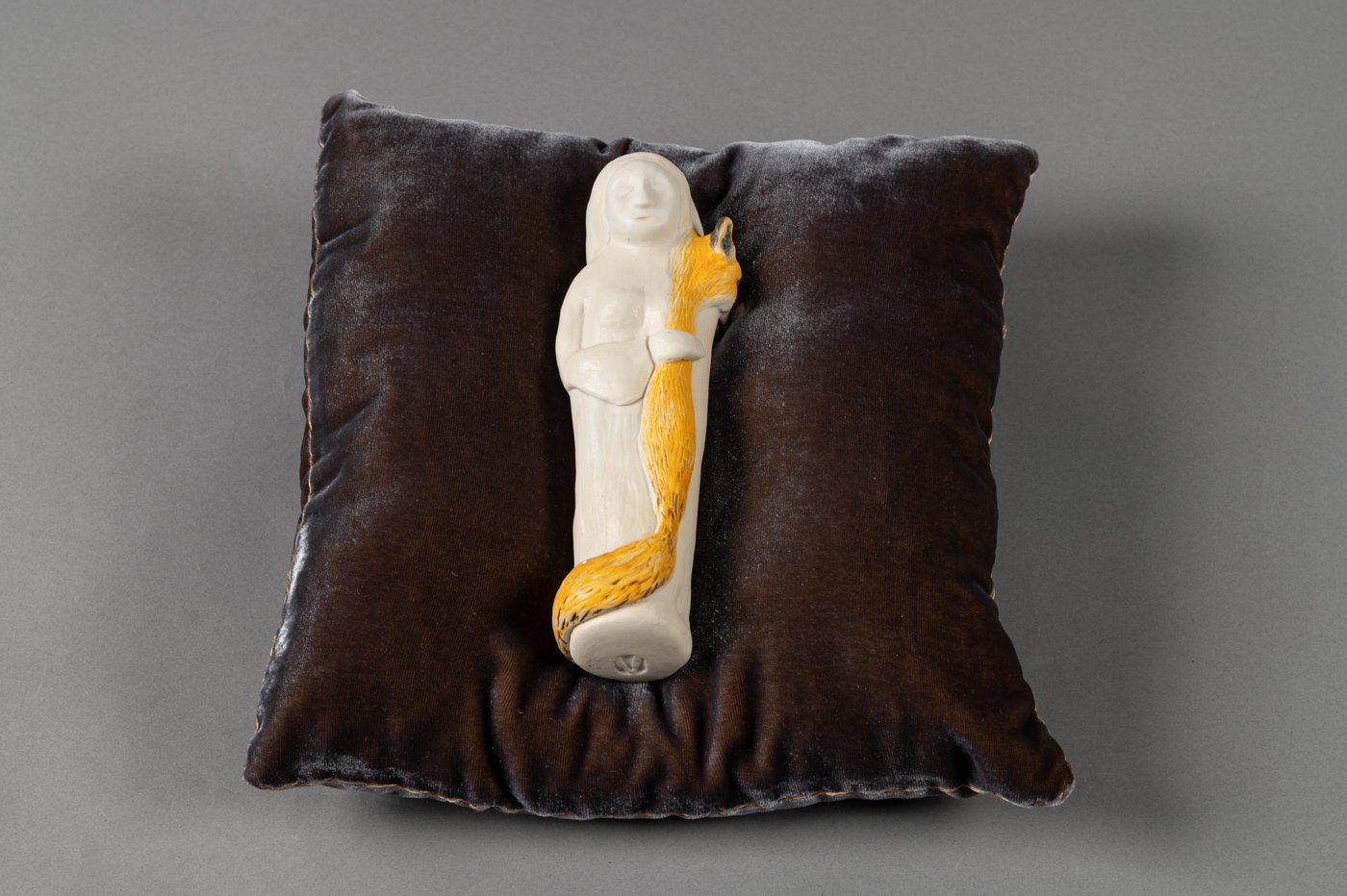 Guardian with Fox 4" x 9.5" x 9.5" Porcelain and silk velvet 2025
