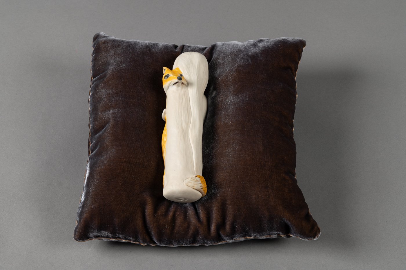 Guardian with Fox 4" x 9.5" x 9.5" Porcelain and silk velvet 2025