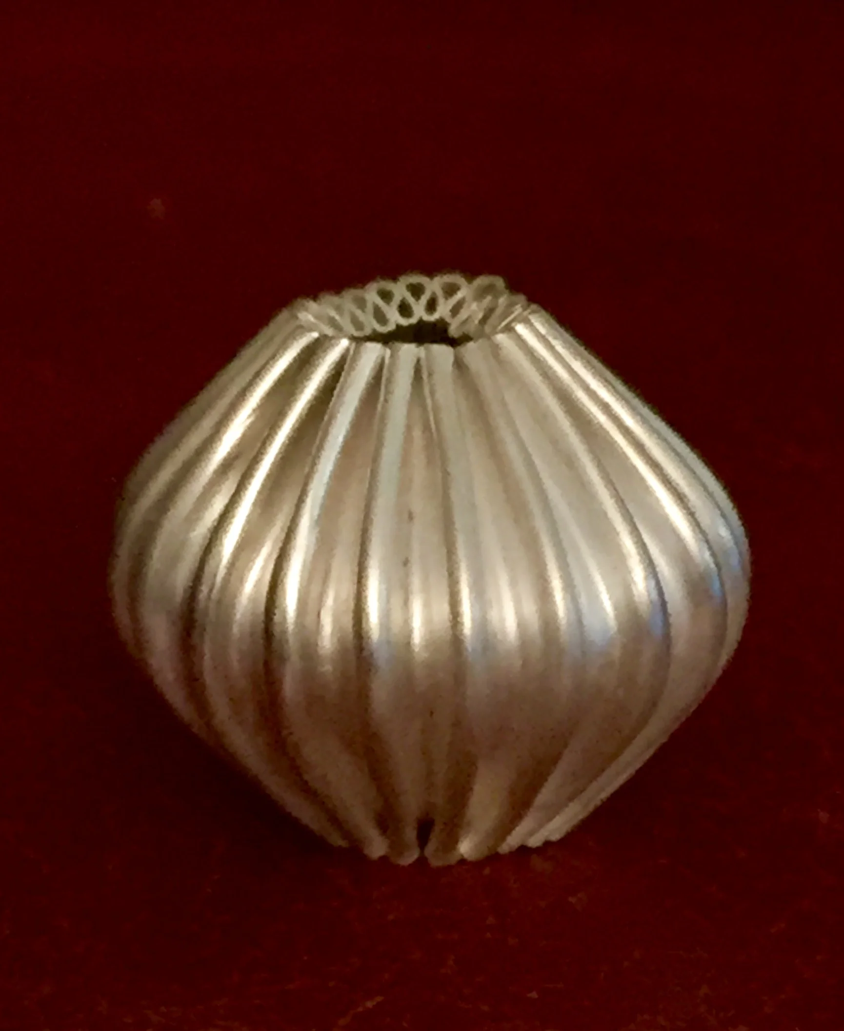Hollow Silver Bead, corregated 