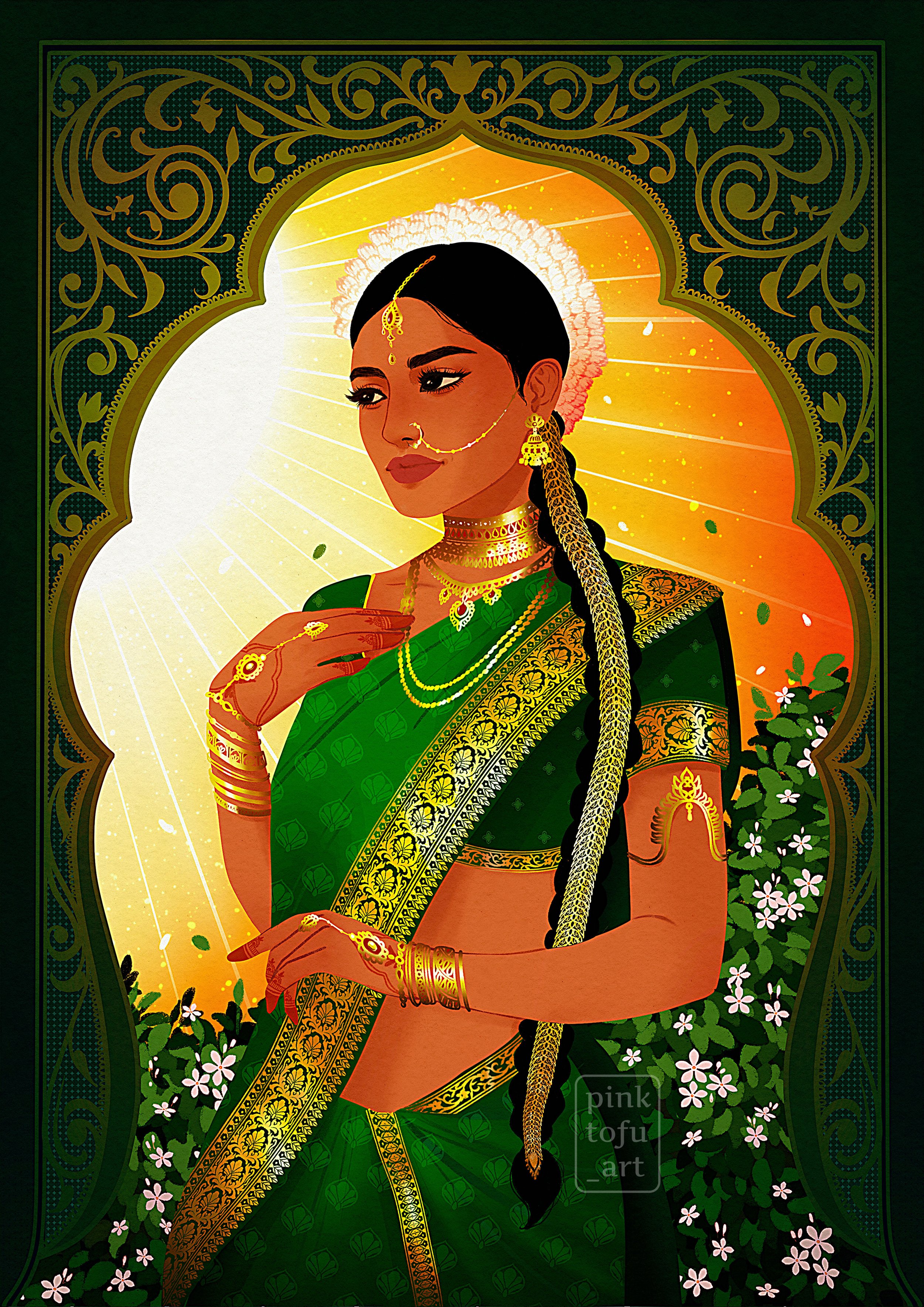 Character card made for Author Tasha Suri and her novel "The Jasmine Throne"