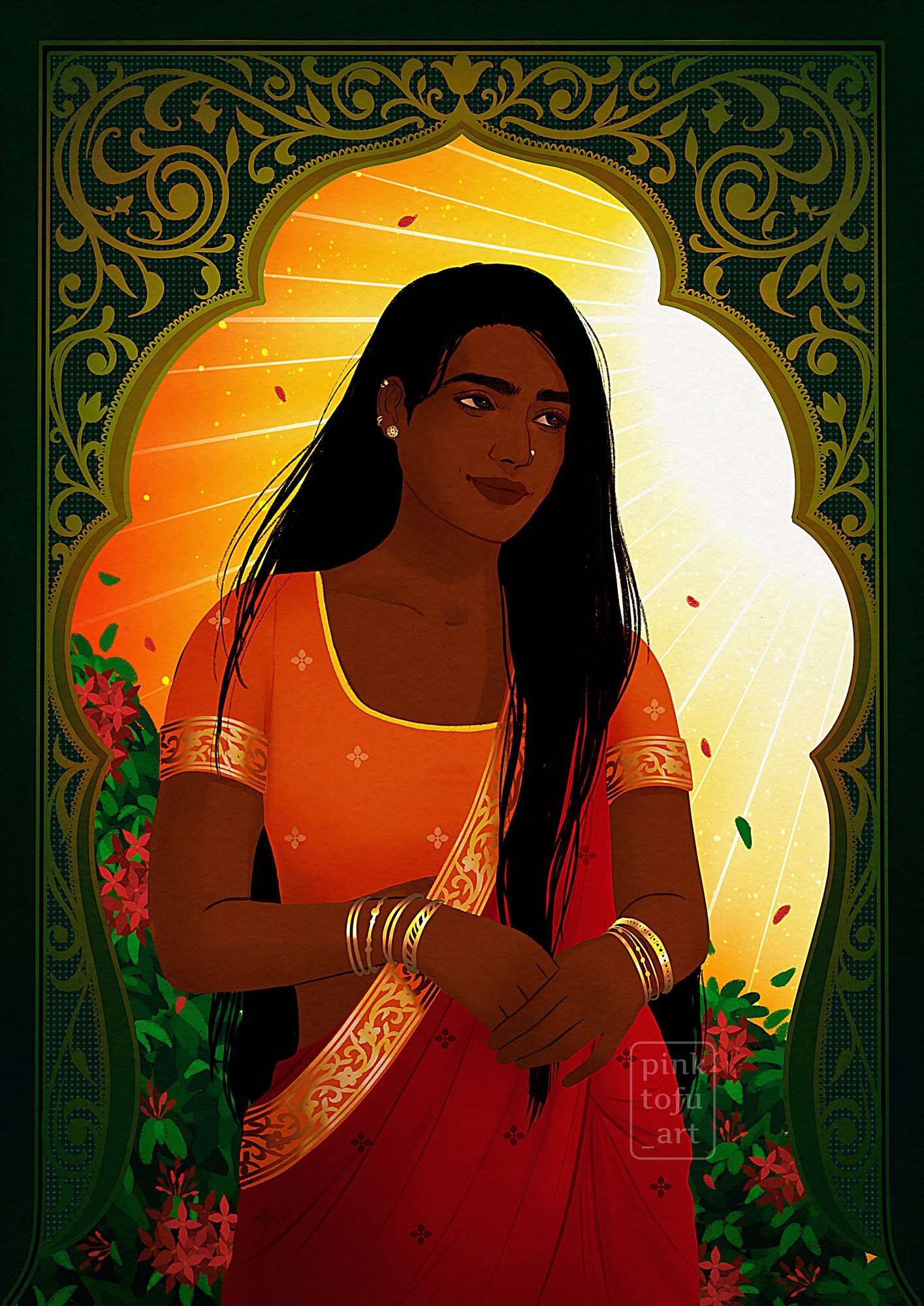 Character card made for Author Tasha Suri and her novel "The Jasmine Throne"