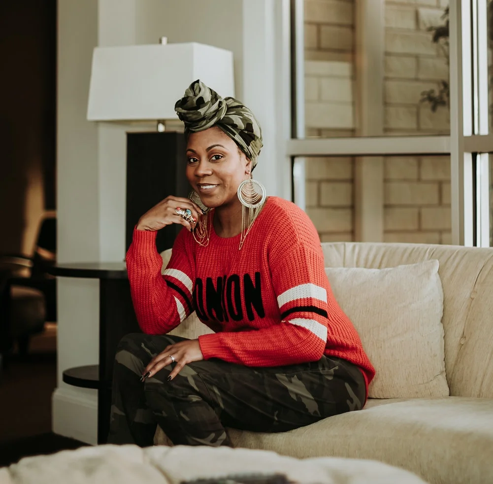 Photo By: Savannah Avril Photography Sweater, Pants and Ring: Thrift Finds (@advancedthrifter); Earrings: Natural Girls Rock