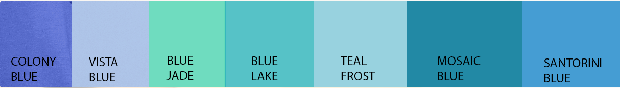 Seasonal blue swatch library created using Pantone Connect to establish standardized digital color references for production.