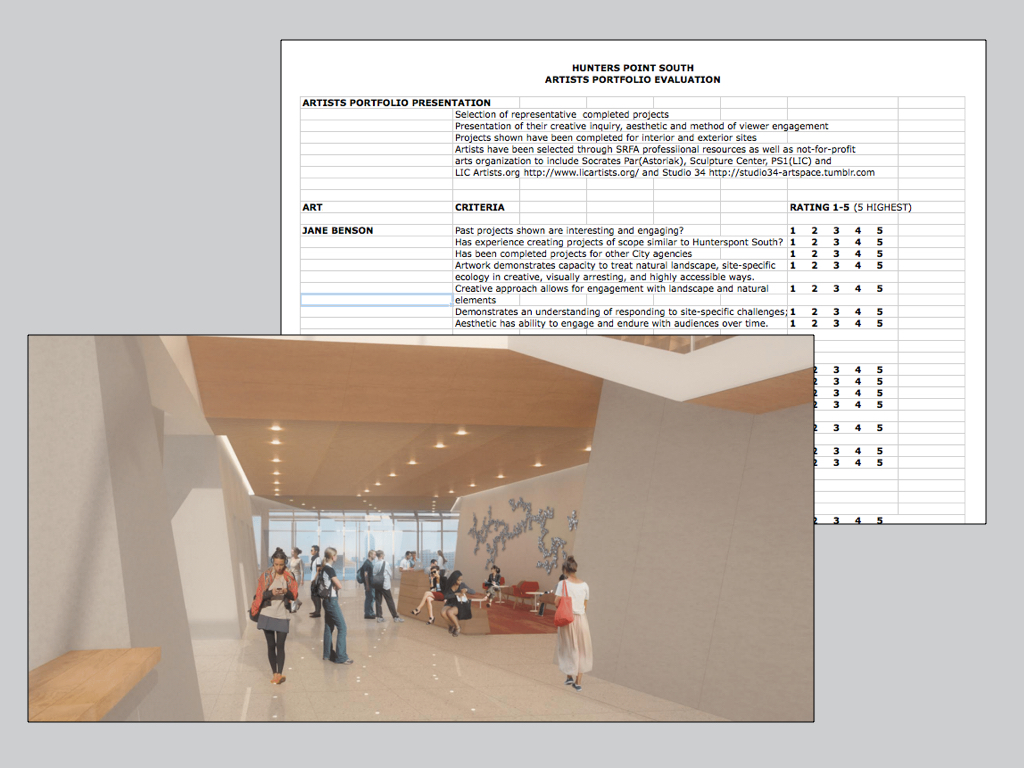 Proposal rendering and artist evaluation criteria sheet