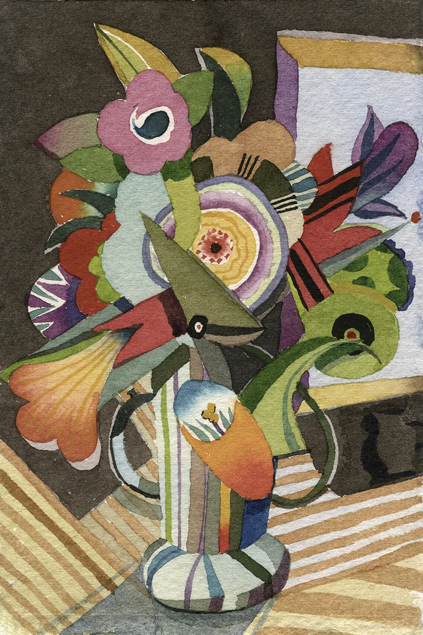 Vase With Flowers , 2013. Watercolor on Paper, 6" X 4".