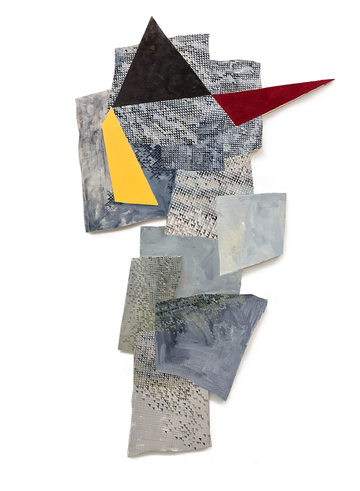 Liar Liar (381-18) , 2018, Oil paint, ink, watercolor, gouache, pencil, and colored pencil on canvas on shaped wood panel, 68 1/2 x 41 1/2 x 3/4 inches ⠀