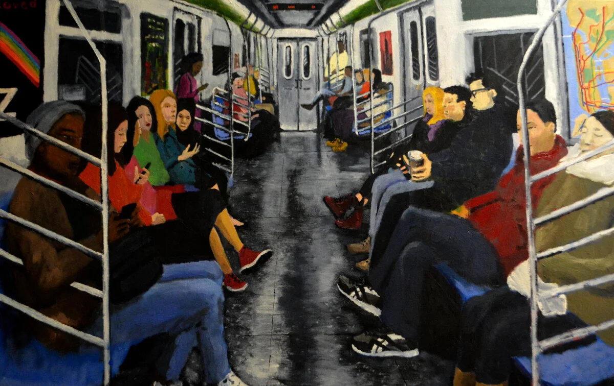 “Subway Riders, Beneath the Street”, oil on canvas, 35 by 55 inches, 2017