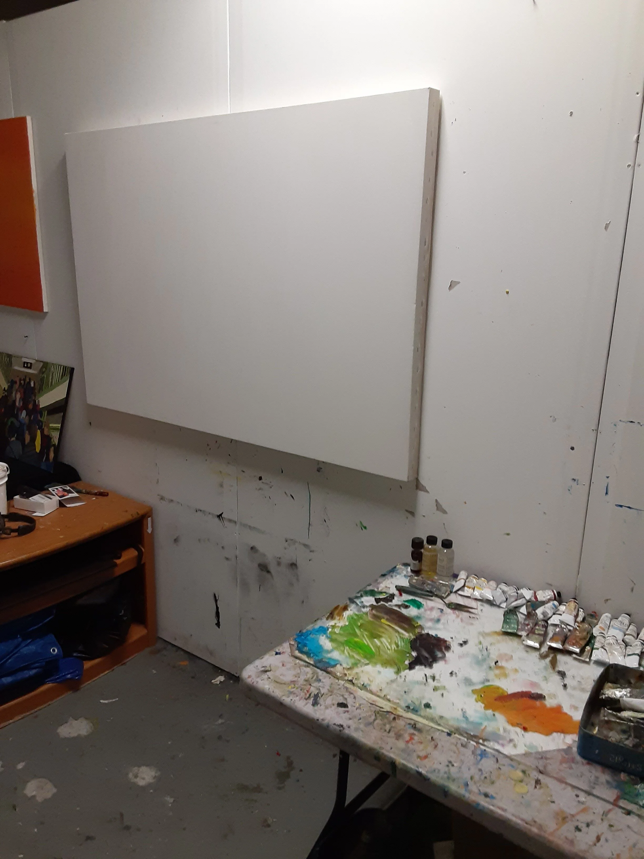 Blank canvas in James’ studio