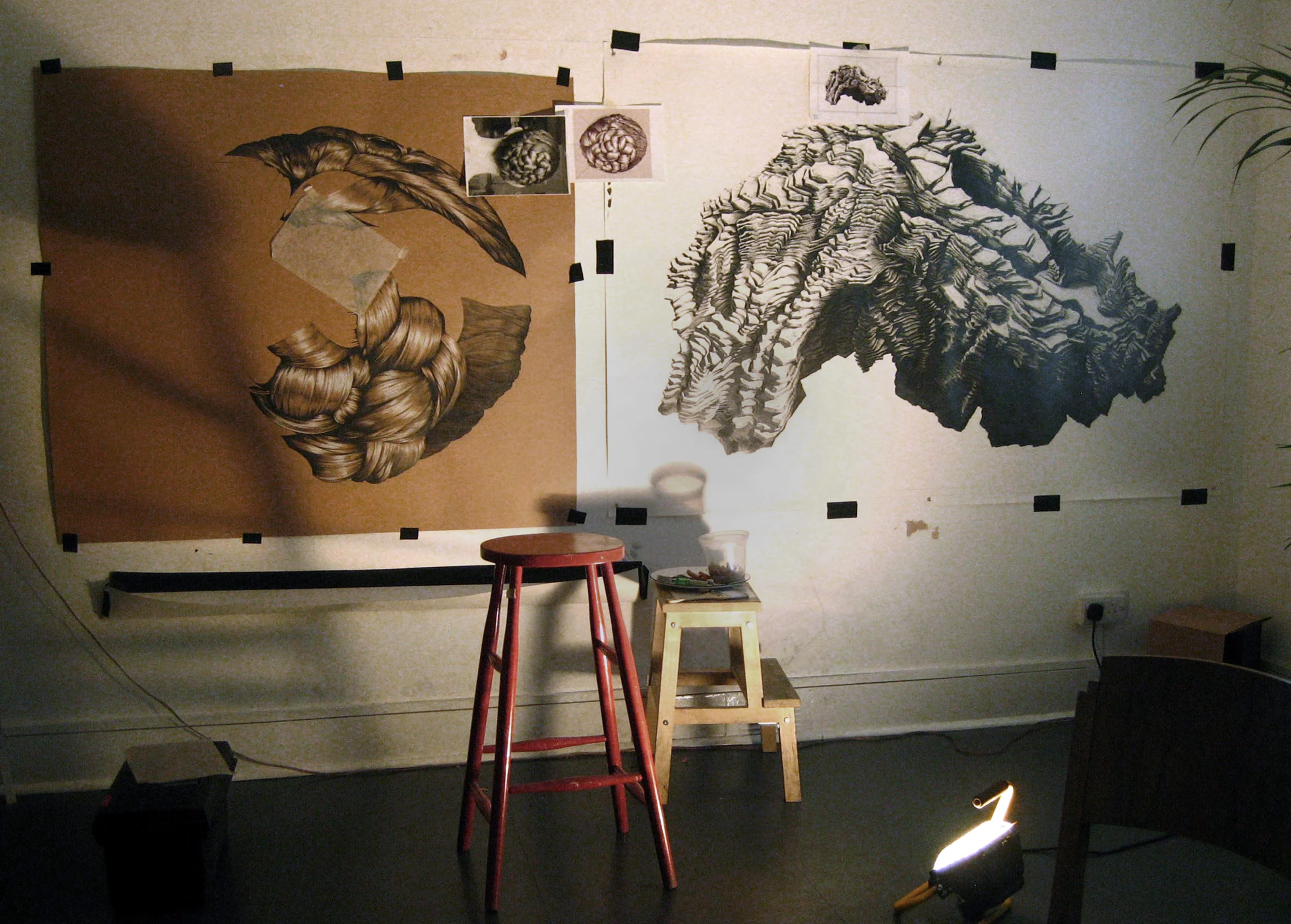 Reverse Self Portrait and Head in progress, 2010