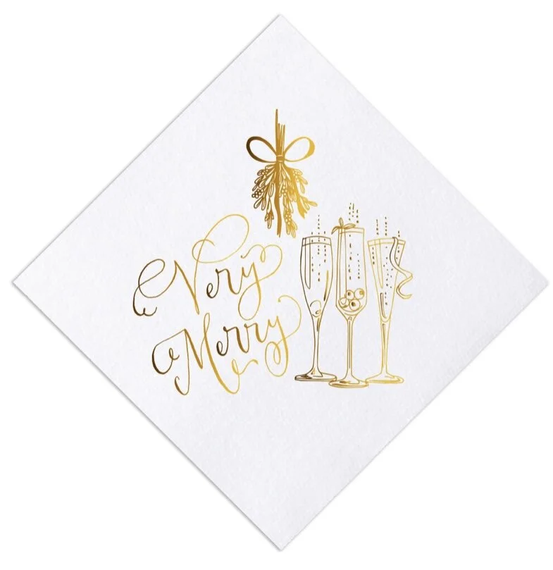 Gold Foil Very Merry Cocktail Napkins