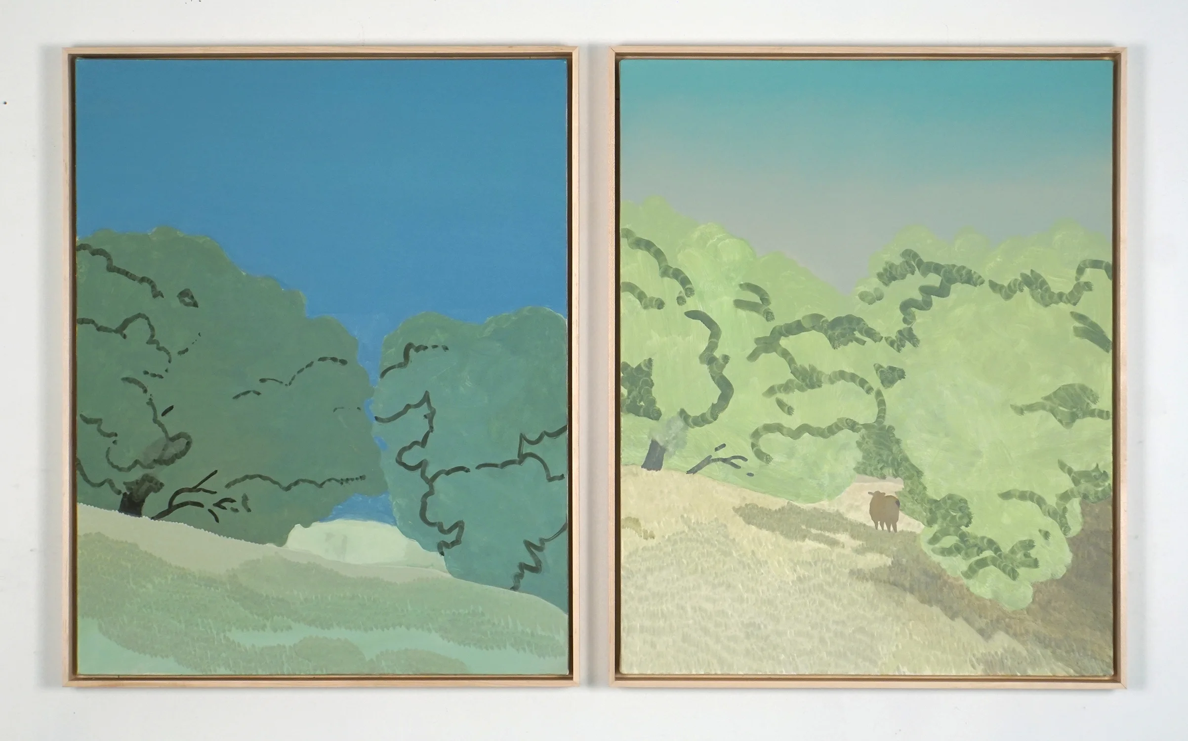 Cow Pasture diptych oil on canvas in artist frames 31 x 50" 2013-2016