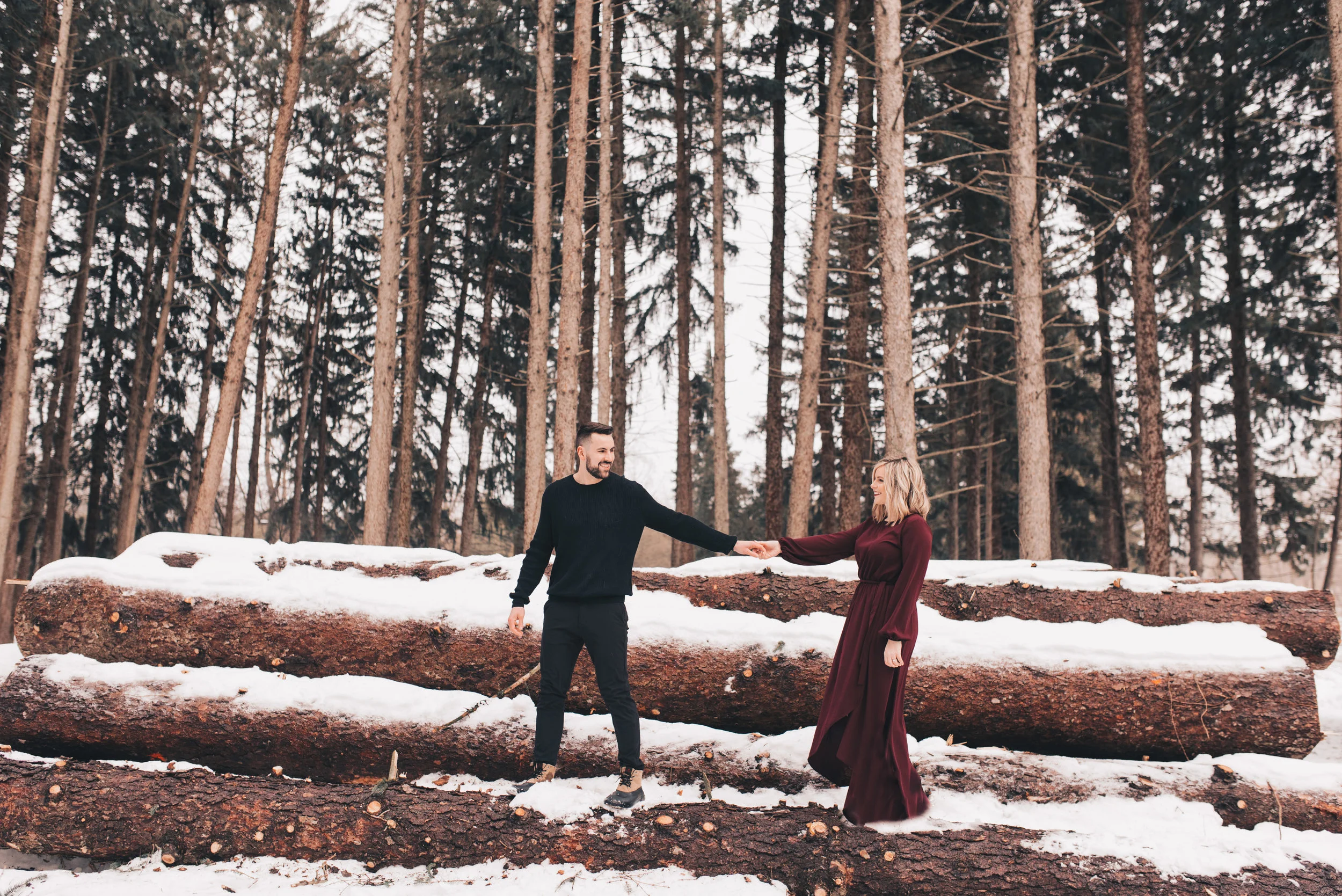 Matt &amp; Emily // Adventurous Winter Engagement in the Woods // Illinois Wedding Photographer