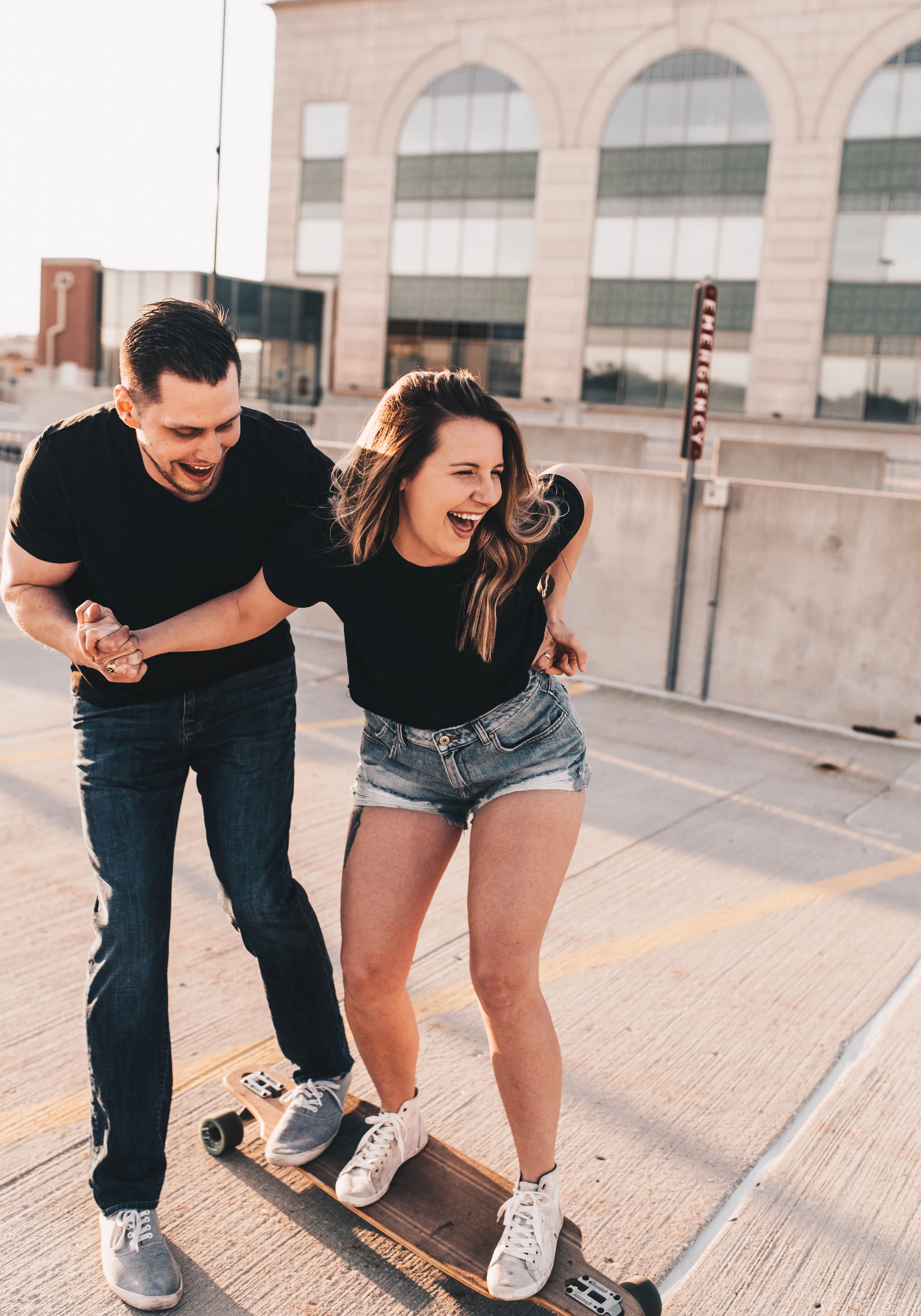 Parking Garage Couples Session, Parking Garage Engagement Session, Longboard Couples Session, Longboard Engagement Session, Skateboard Engagement Session, Skateboard Couples Session