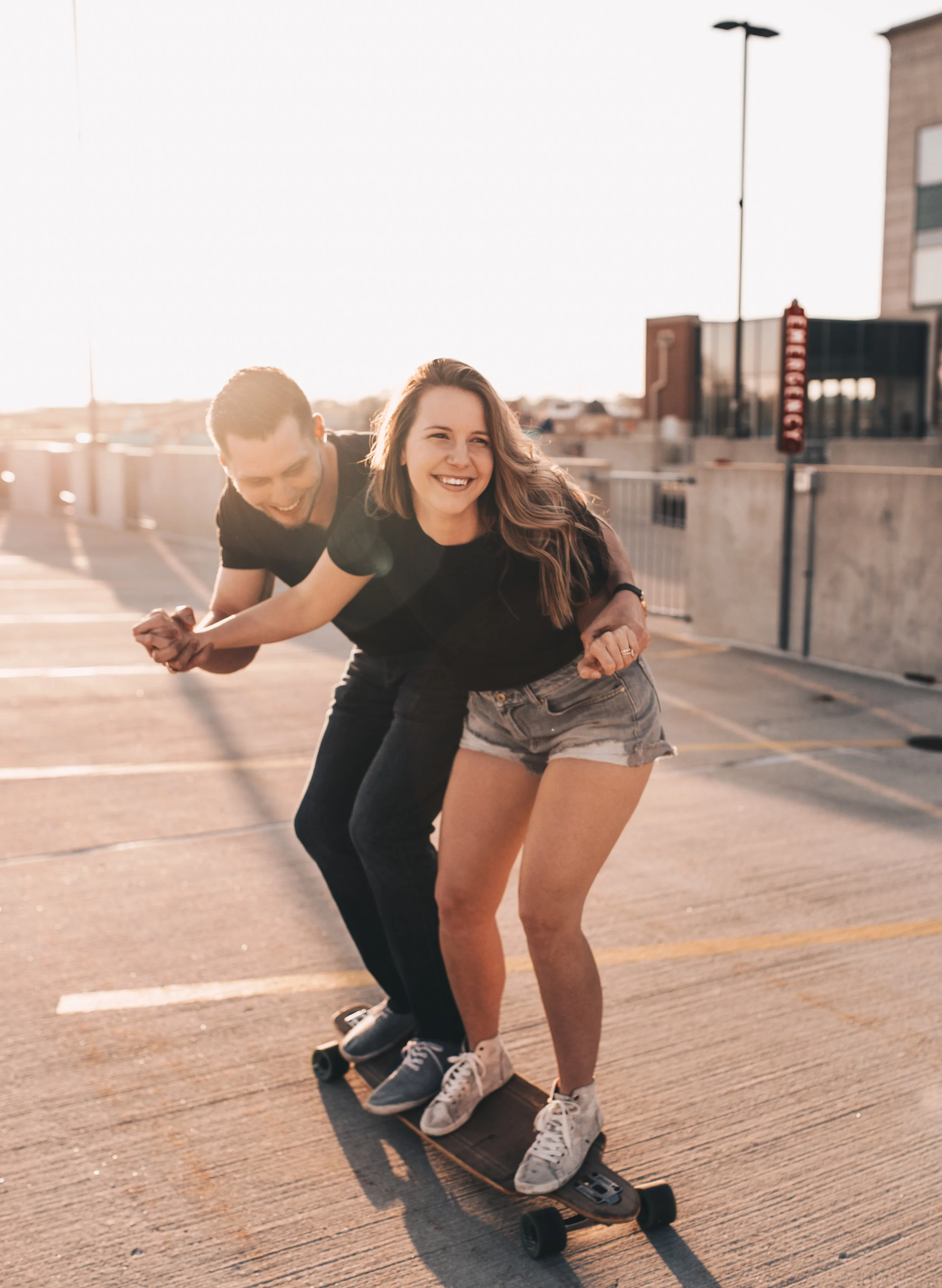 Parking Garage Couples Session, Parking Garage Engagement Session, Longboard Couples Session, Longboard Engagement Session, Skateboard Engagement Session, Skateboard Couples Session
