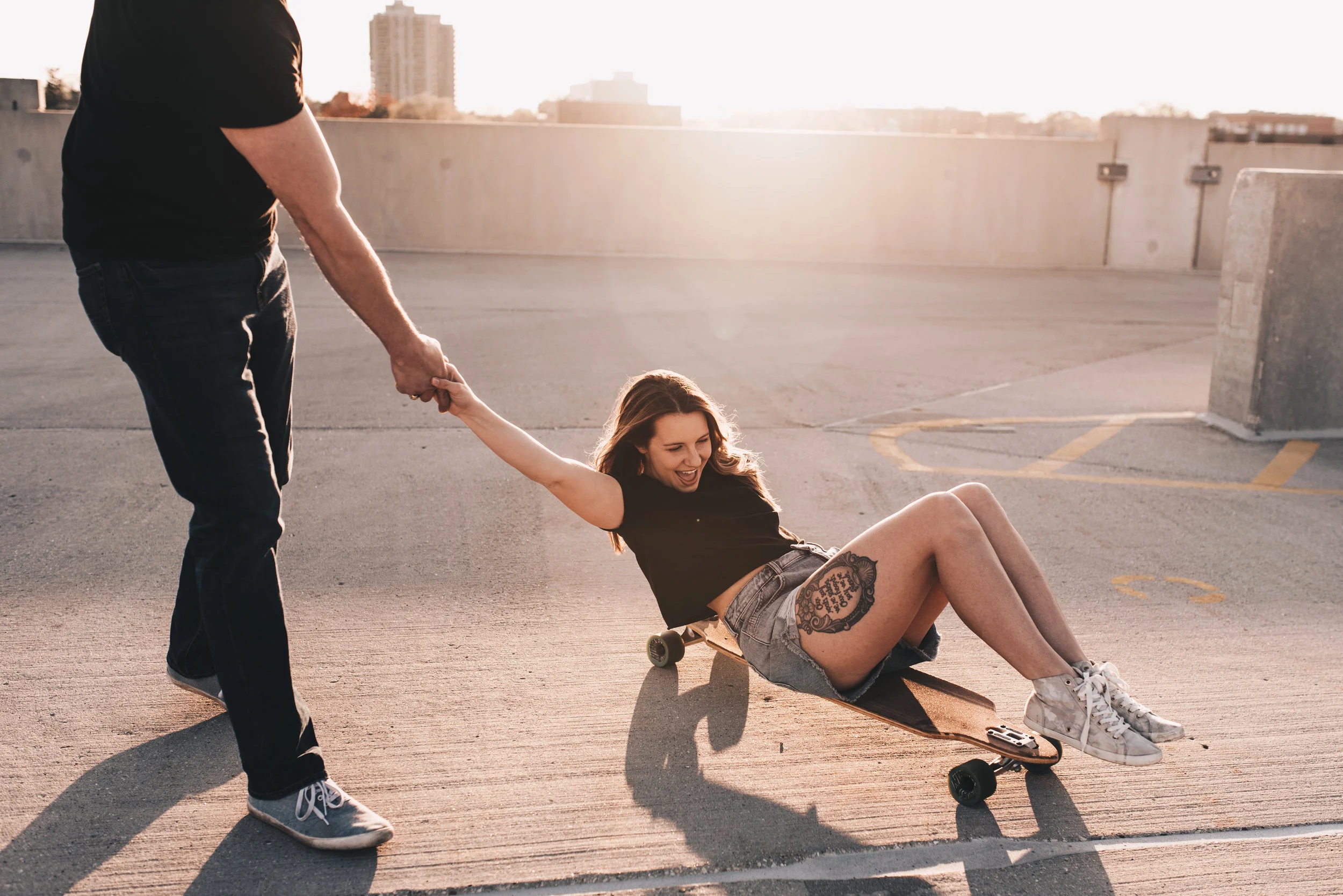 Parking Garage Couples Session, Parking Garage Engagement Session, Longboard Couples Session, Longboard Engagement Session, Skateboard Engagement Session, Skateboard Couples Session