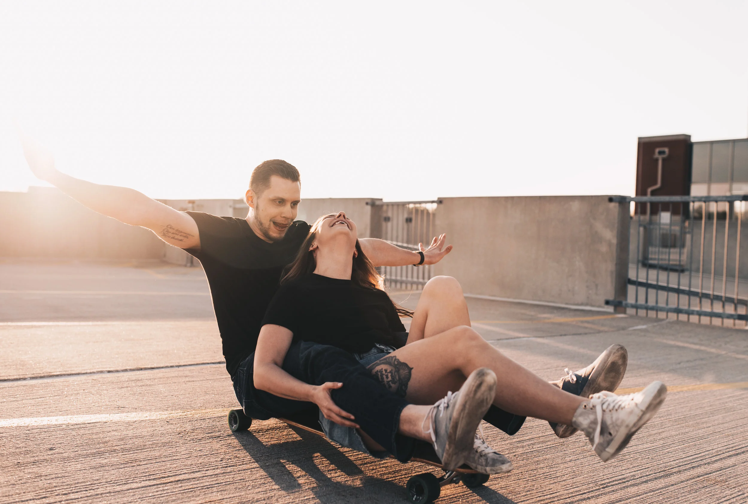 Parking Garage Couples Session, Parking Garage Engagement Session, Longboard Couples Session, Longboard Engagement Session, Skateboard Engagement Session, Skateboard Couples Session