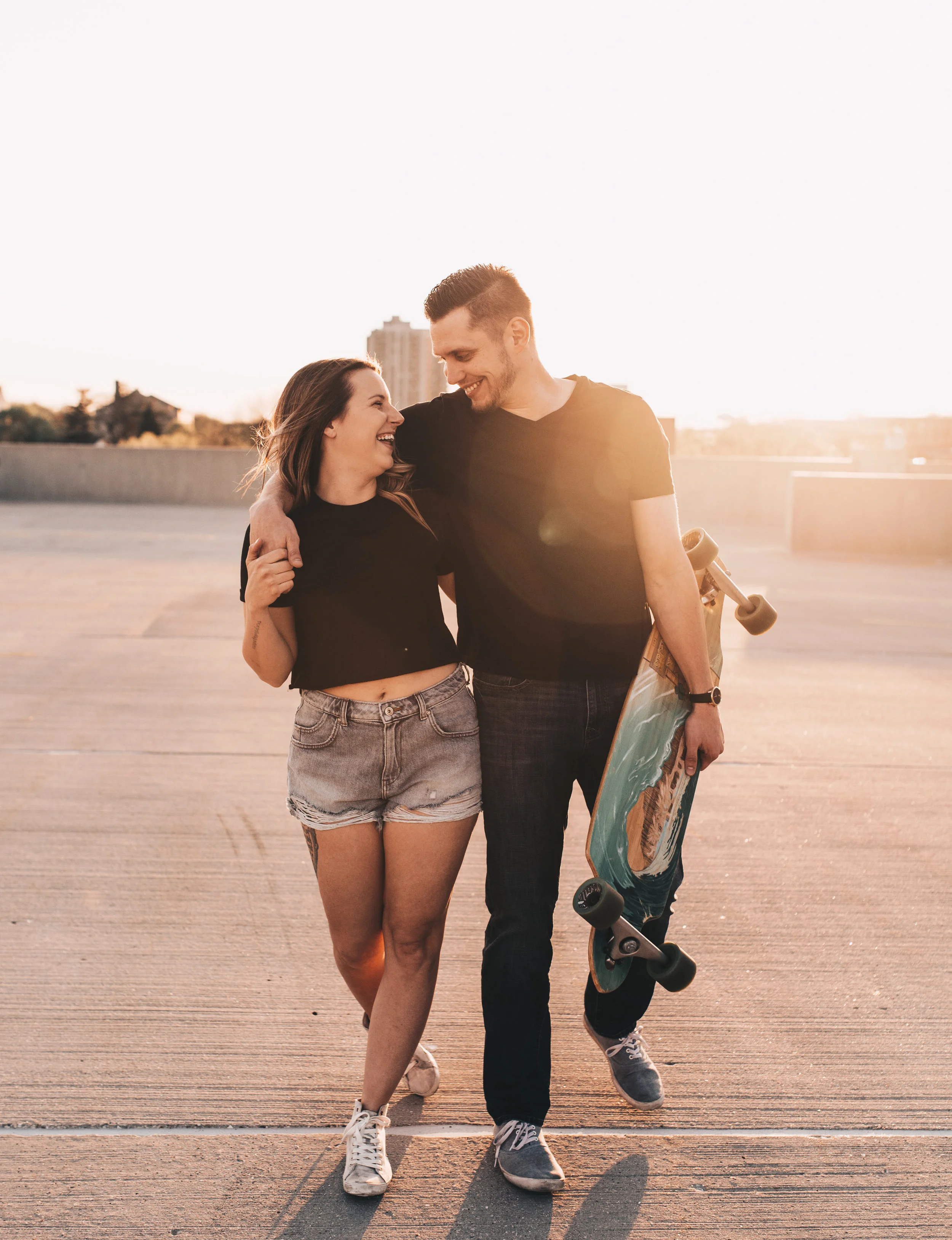 Parking Garage Couples Session, Parking Garage Engagement Session, Longboard Couples Session, Longboard Engagement Session, Skateboard Engagement Session, Skateboard Couples Session