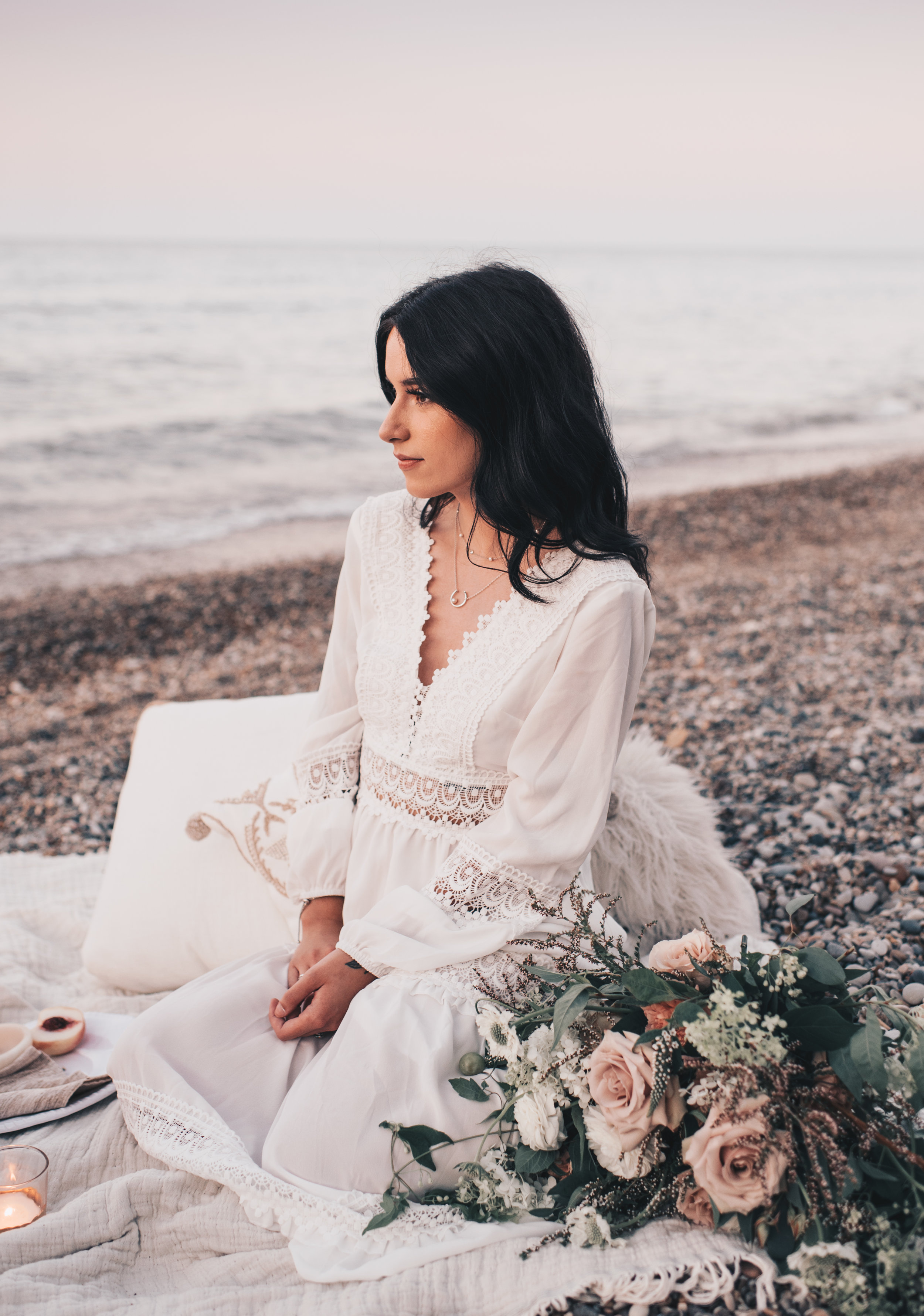 Lake Michigan Beach Session, Lake Michigan Beach Elopement, Summer Beach Elopement, Dreamy Beach Elopement, Coastal Beach Elopement, Romantic Boho Beach Picnic Elopement