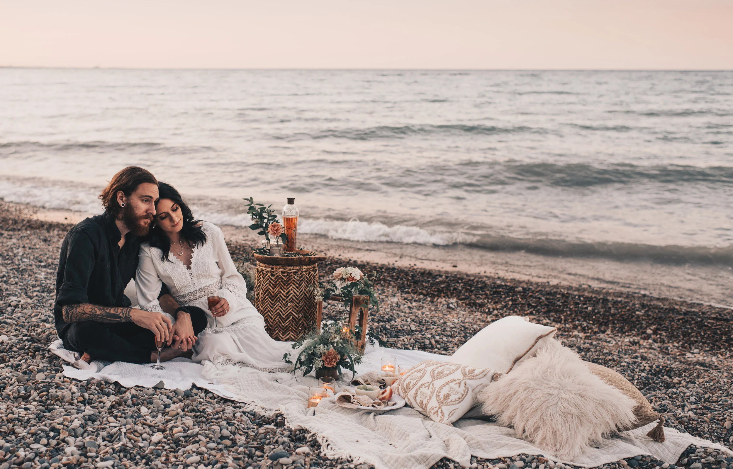 Lake Michigan Beach Session, Lake Michigan Beach Elopement, Summer Beach Elopement, Dreamy Beach Elopement, Coastal Beach Elopement, Romantic Boho Beach Picnic Elopement