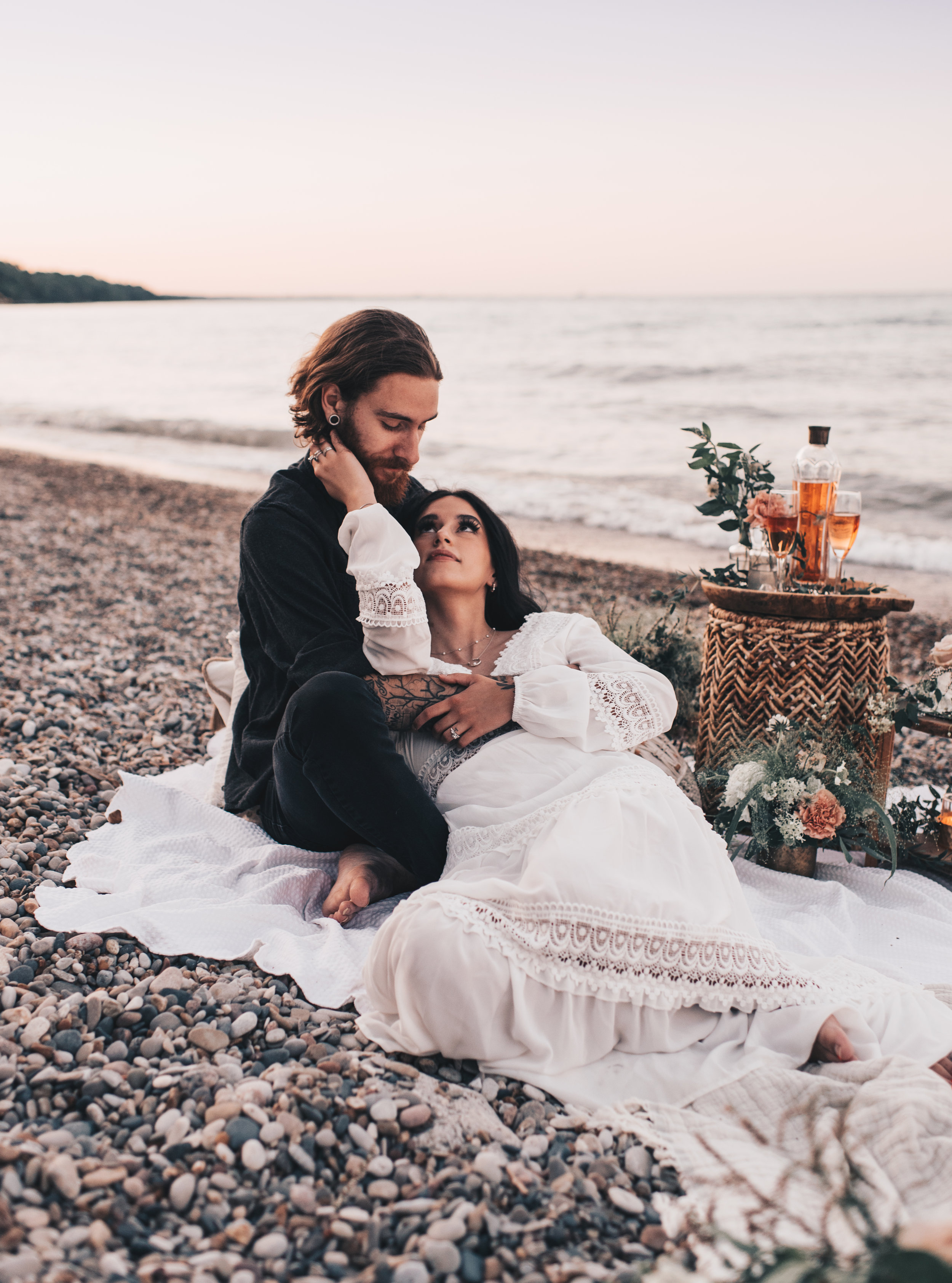 Lake Michigan Beach Session, Lake Michigan Beach Elopement, Summer Beach Elopement, Dreamy Beach Elopement, Coastal Beach Elopement, Romantic Boho Beach Picnic Elopement