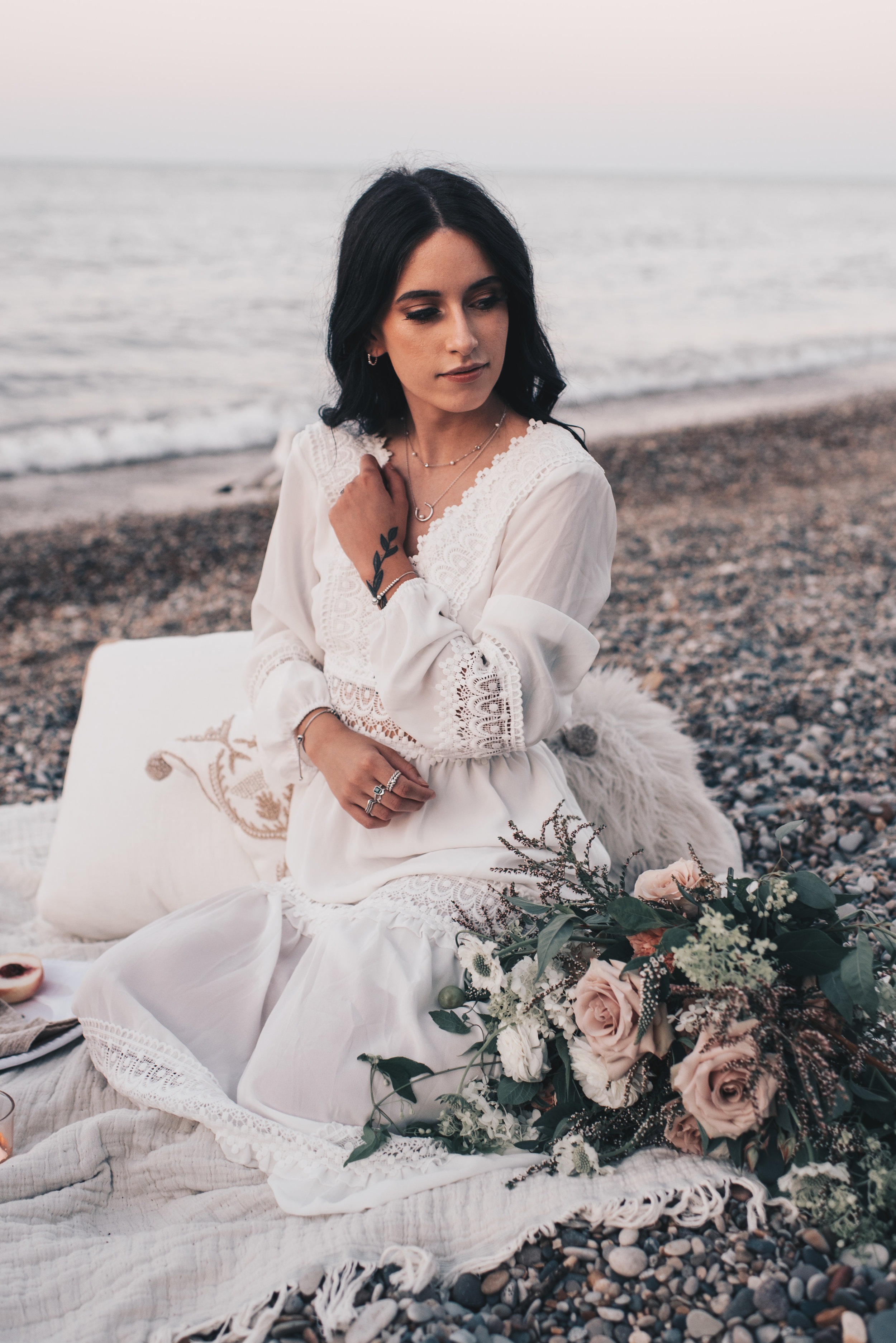 Lake Michigan Beach Session, Lake Michigan Beach Elopement, Summer Beach Elopement, Dreamy Beach Elopement, Coastal Beach Elopement, Romantic Boho Beach Picnic Elopement